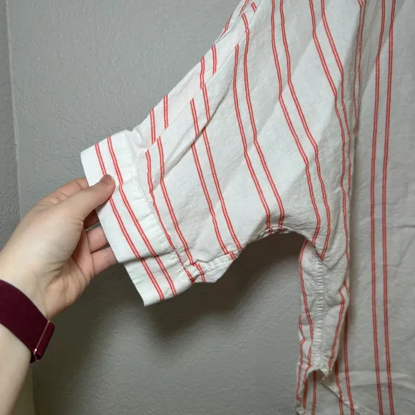 Madewell Oversized Pleated-Sleeve Button-Up Shirt red white women's s summer - Image 2