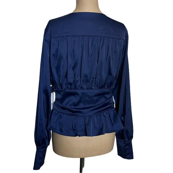 Jason Wu NWT Navy Satin Long Sleeve Corset Waist Blouse size Medium - Image 6