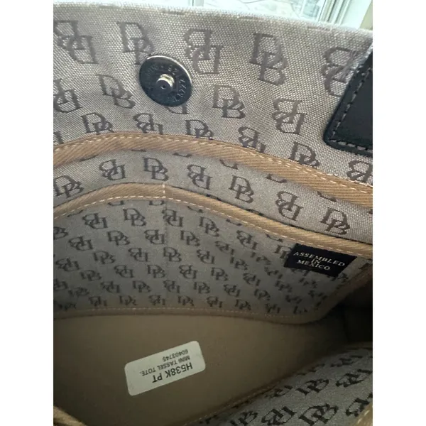 Dooney & Bourke Monogram Canvas Tote Bag Brown Leather‎ Trim Tassel Accent - Image 15