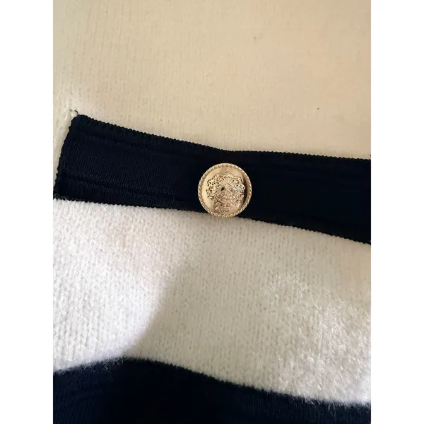 English Factory Cream Puff Sleeve Sweater Top Black Trim Gold M - Image 6
