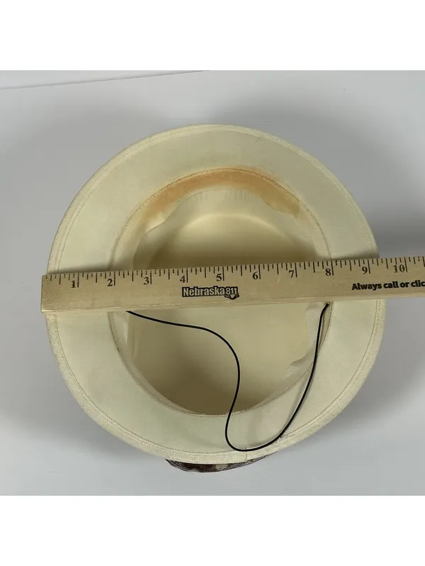 Vintage Ladies' Ivory Satin Hat with Brown Leaf Detail - Image 9