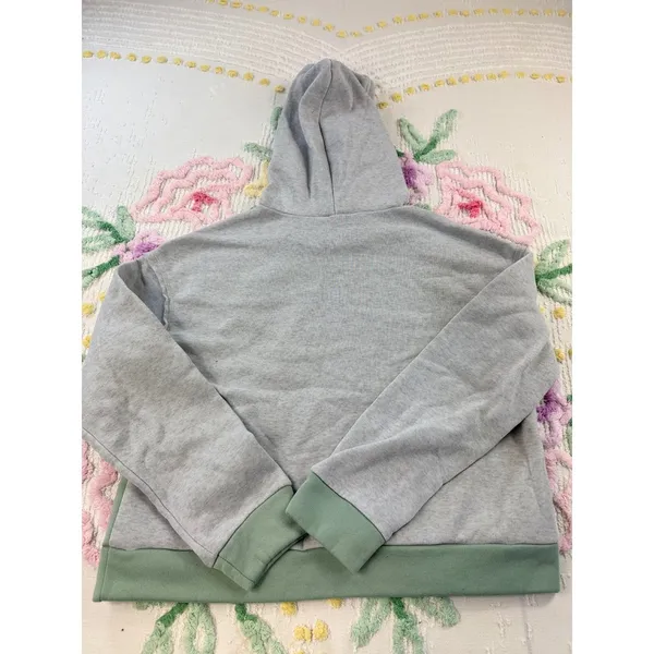 SHEIN Colorblock Hoodie Gray‎ Green Fleece Lined Sweatshirt Women's Size S - Image 2