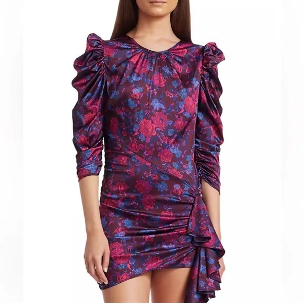 For Love & Lemons Endless Mini Dress Puff Sleeves XS Floral - Image 3