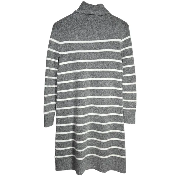 J. Crew Gray White Relaxed Stripe Turtleneck Sweater Dress XS Wool Blend BC720‎ - Image 2