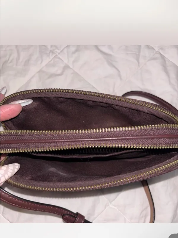 Coach Burgundy Checker Crossbody Bag with Silver Logo - Image 5