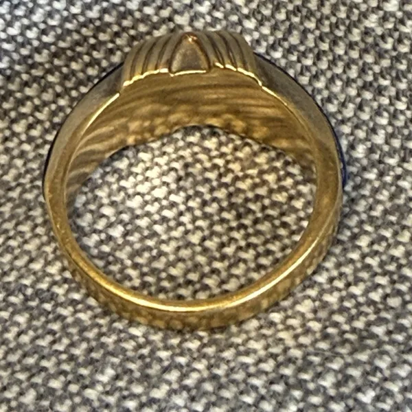 VTG Avon Ring‎ Gold Tone Sz 7.5 Criss Cross Design Band Navy Blue Retro 90s Y2K - Image 7