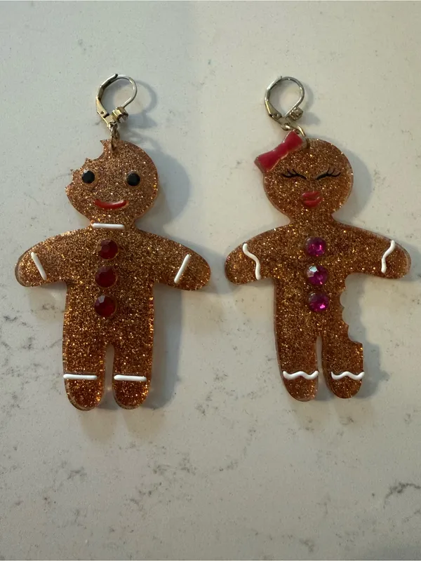 Betsey Johnson Holiday Gingerbread Glitter Earrings - Gold Gingerbread Couple - Image 3