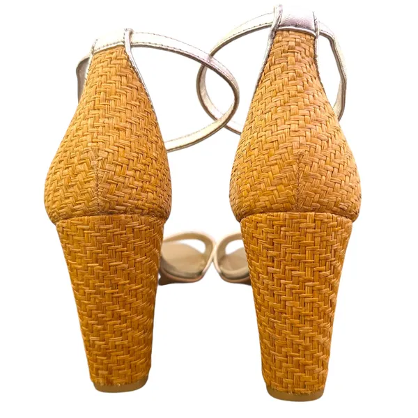 Lilly Pulitzer Chunky Block Heel Sandals Size 9.5 Metallic Gold‎ Open Toe Straw - Image 6