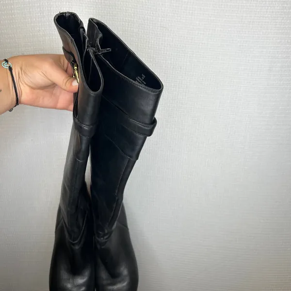 Lauren Ralph Lauren Susie Black Leather Knee High Buckle Boots Womens 7B 11424 - Image 3