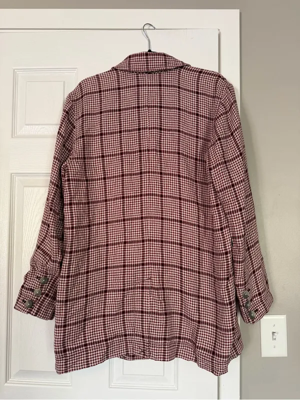 Free People We the Free Plaid Blazer Long Jacket Business Casual - Image 7