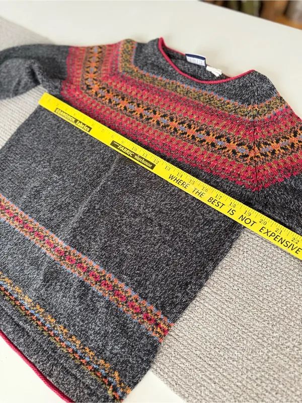 Vintage 90’s Erika & Co Grey Red Ramie Cotton Fair Isle Sweater Small - Image 7