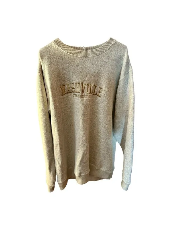 Nashville Tennessee Embroidered Beige Oversized Crewneck Sweater XL - Image 2