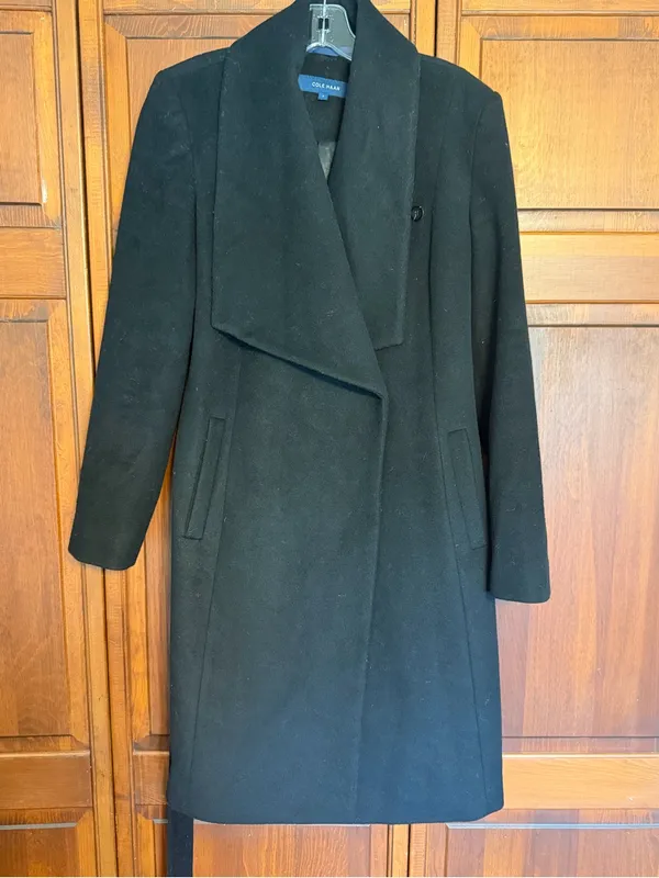 Cole Haan Black Long Sleeve Wrap Coat Dress - Image 2