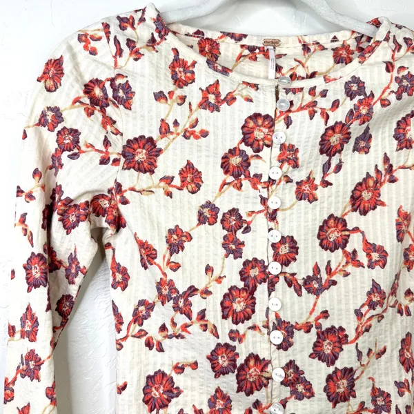 NEW Free People Tilly Tea Combo Ivory Floral Button Cotton Long Sleeve Top XS - Image 6