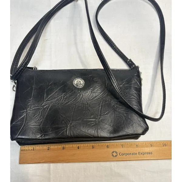 Stone‎ Mountain Black Leather Crossbody Purse Organizer Bag 8.5"x6" Zip Pockets - Image 10