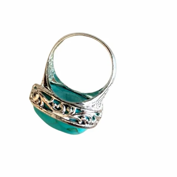Vintage Sterling Silver 925 Turquoise Filigree Statement Ring - Image 7