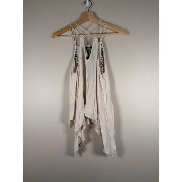 Abercrombie & Fitch Ivory Embroidered Boho Handkerchief Hem Cami‎ Top XS Mens - Image 5