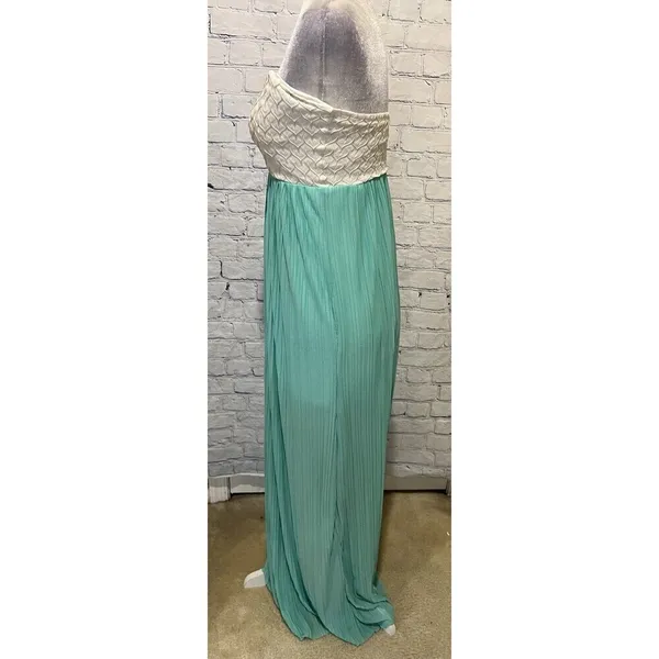 Levee Maxi Strapless Teal And White Flowy Long Dress Size Small - Image 4