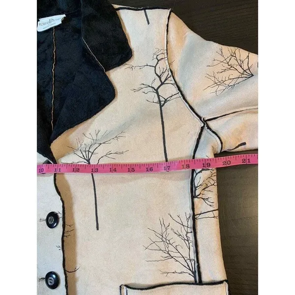 Robert Kitchen Suede Jacket Women's‎ Small Canada Coat Faux Fur Cream Trees - Image 10