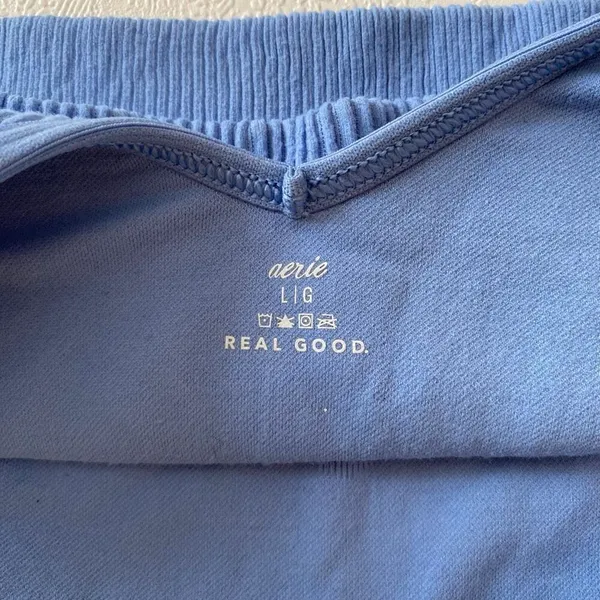 Aerie Real Good Blue Ribbed Longline Sports Bra Size L/G Low Impact Lounge - Image 4