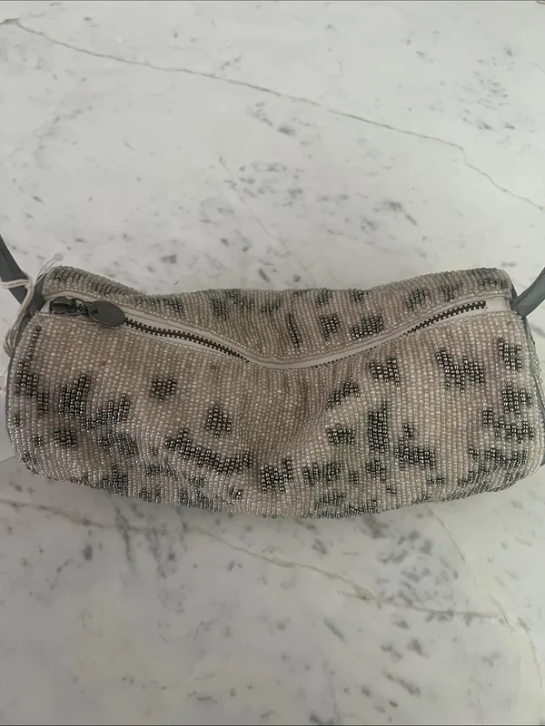 Free People Bailey Beaded Barrell Shoulder Bag Gray - Image 3