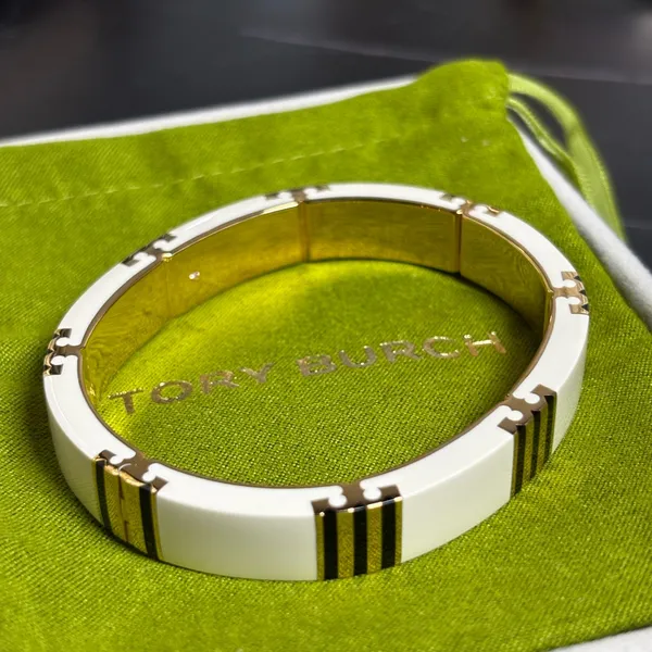 Tory Burch Gold and Ivory Enamel Bracelet - Image 4