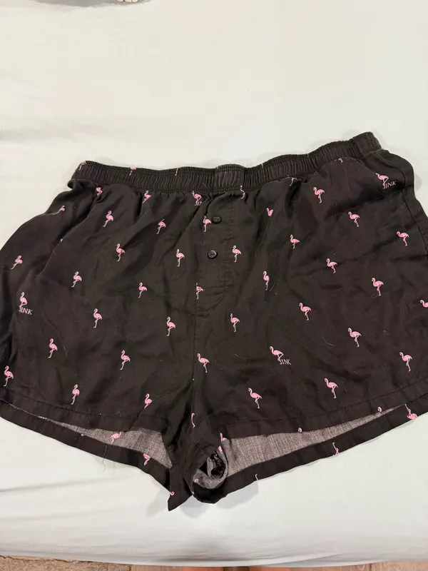 PINK Victoria's Secret Black Shorts with Pink Flamingo Print - Image 2