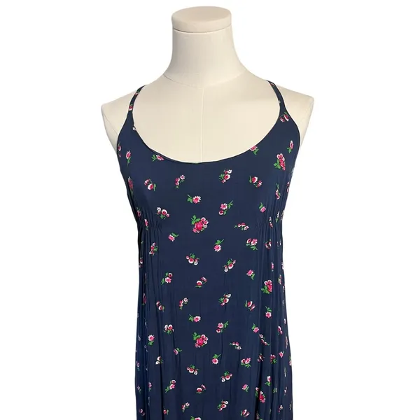 Abercrombie & Fitch Floral Maxi Dress Navy Slip Spaghetti Strap Women M‎ - Image 5