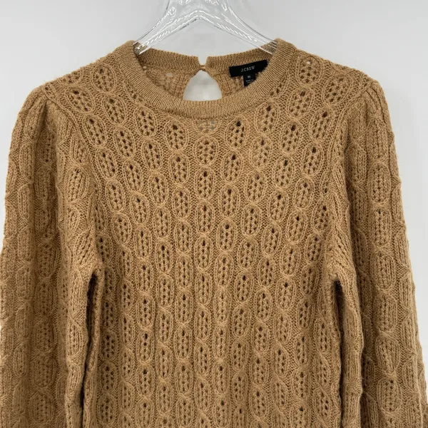 J. Crew sweater size M alpaca wool cable knit balloon sleeve pullover camel NEW - Image 2