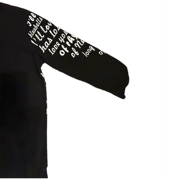 Comaekar Black Graphic‎ T-Shirt Dress Sequin Crane Bird Script Long Sleeve Mini - Image 8