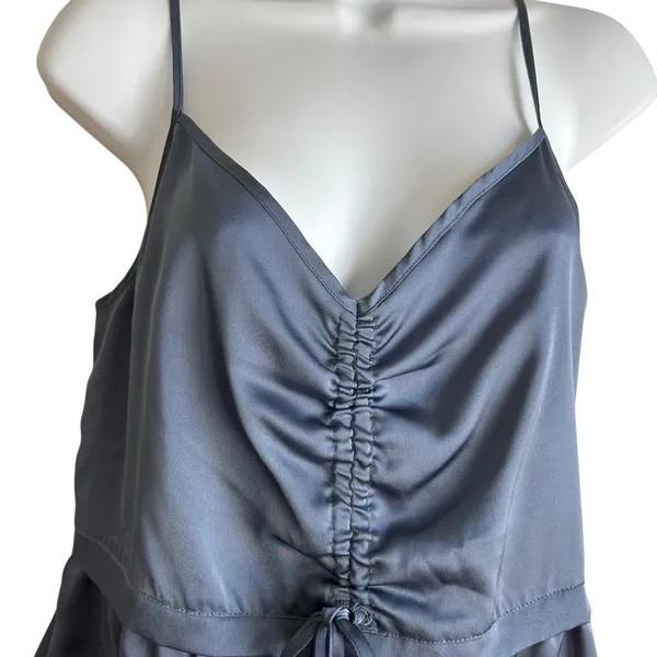 Abercrombie & Fitch Women Coquette Balletcore Cami Top Sl Blue Satin Ruched‎ - Image 3