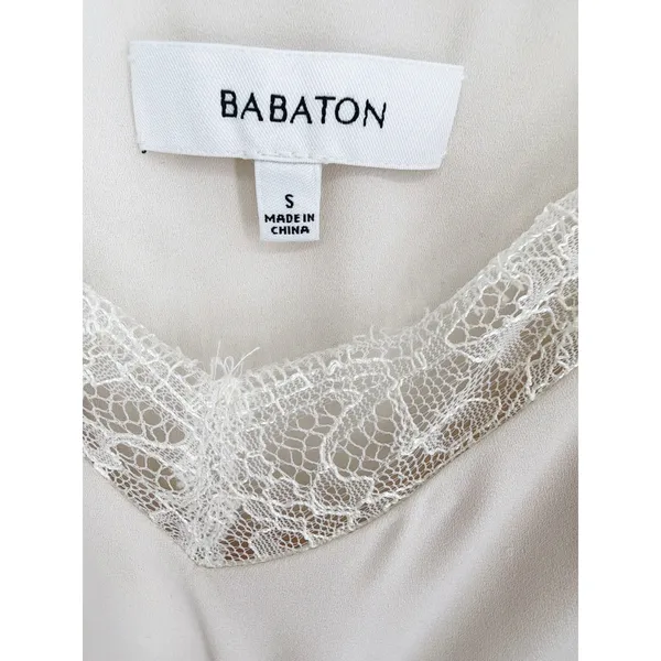 Babaton Aritzia Lace Trim Cami Tank Top Size S Light Beige Silky V-Neck - Image 5