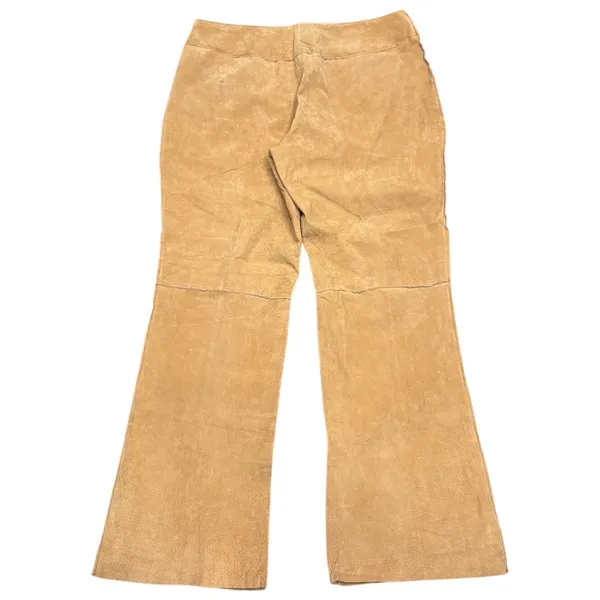 VTG Y2K Metrostyle Tan Suede Leather Patchwork Flare Pants 14 Boho Western Moto - Image 2