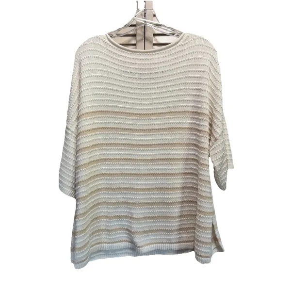 Time & Tru White/Tan Striped Chunky Knit‎ Short Sleeve Sweater Size XL/2XL - Image 5