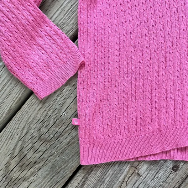 Lauren Ralph Lauren Women's Pink 100% Cotton Mini Cable Knit Sweater Size M - Image 3