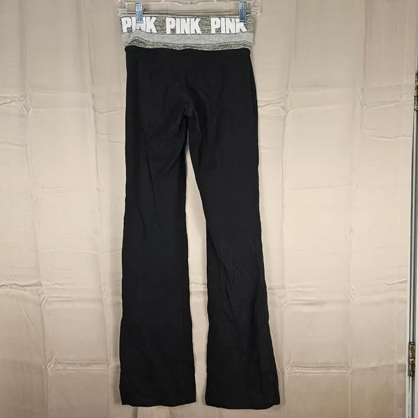 Vintage Y2K Victoria's Secret PINK Yoga Womens Black Foldover Flare Pants XS‎ - Image 2
