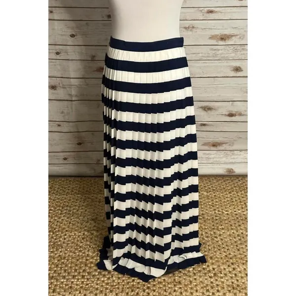 Vintage Chaus classic nautical navy/white pleated striped maxi skirt Size 10 - Image 5