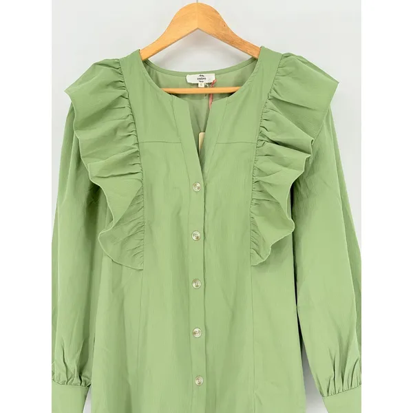 Entro Porch Swing Sips Mini Dress Pear Green Ruffle Button Front Small‎ NWT - Image 4