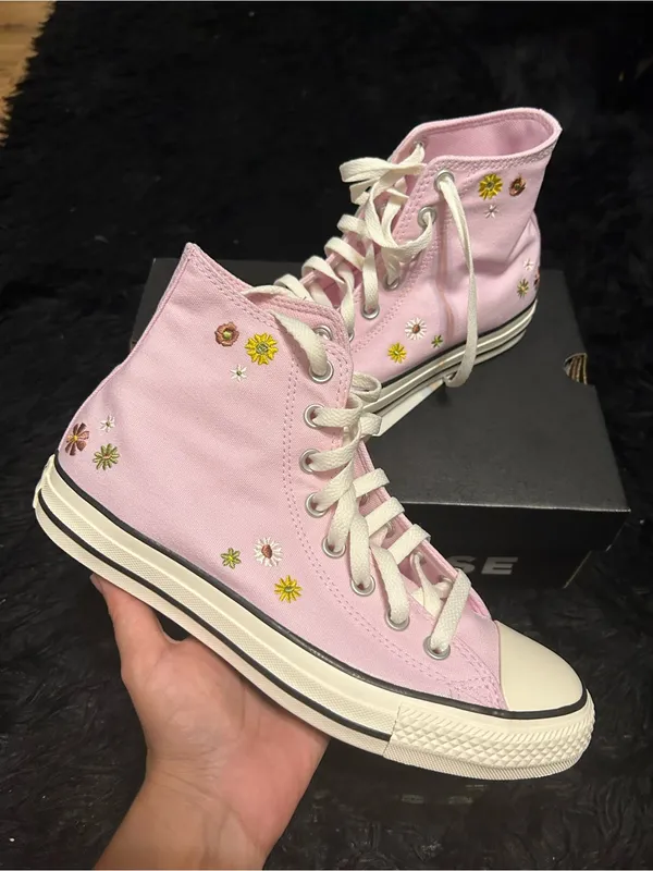 CONVERSE Ctas Hi top pink floral embroidered lace up shoes sneakers women’s 8.5 - Image 8
