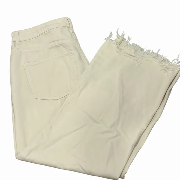VERVET Women's Beige Denim Jeans Size 28 High Rise Wide-Leg Distressed Raw Hem - Image 3