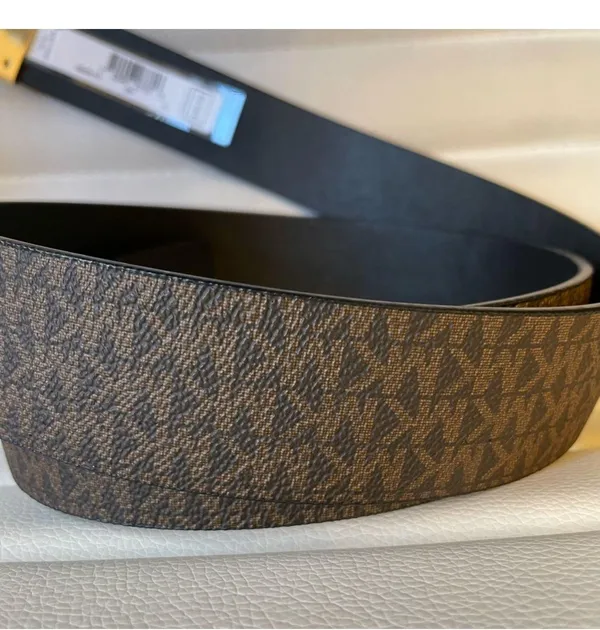 MK Monogram Gold Buckle Reversible Belt Brown Print/black NEW - Image 3