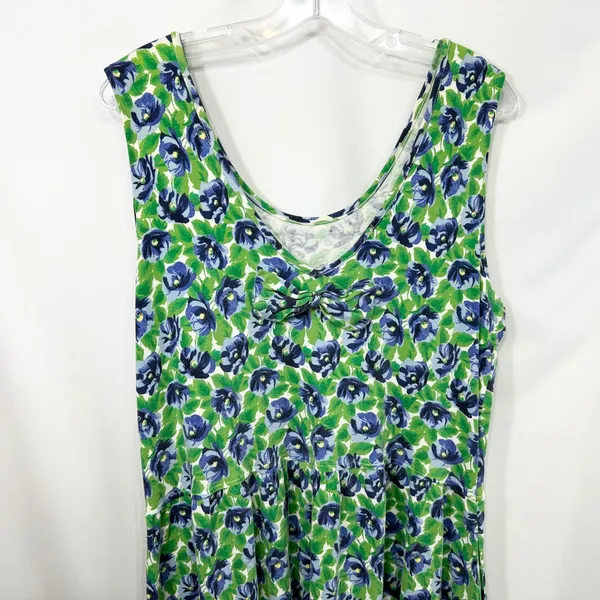 VTG The Eagle's Eye Large Midi Dress Floral Sleeveless Blue Green Bow 80s‎ 1600 - Image 4