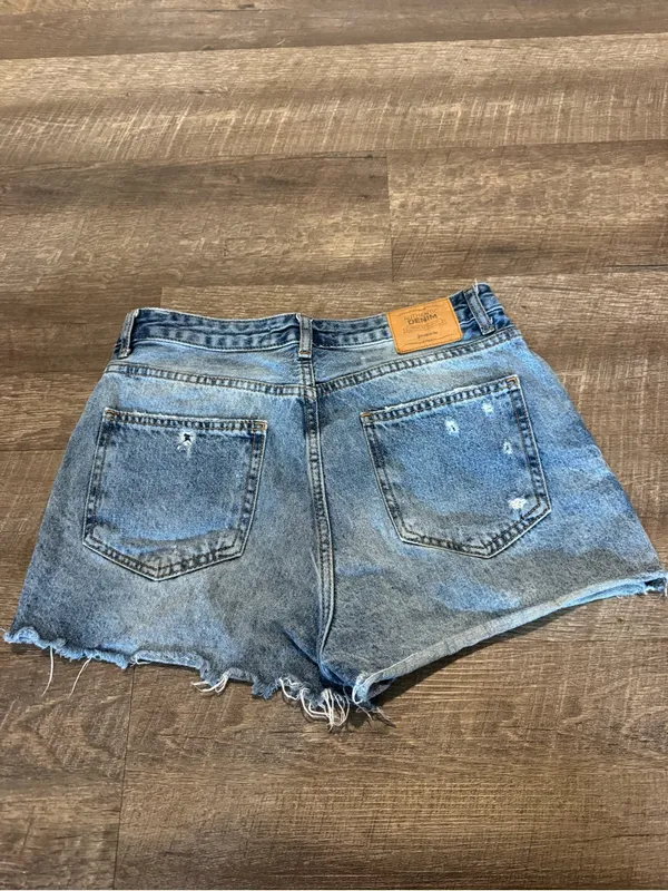 stradivarius Blue Distressed High-Rise Denim Skort - Image 4