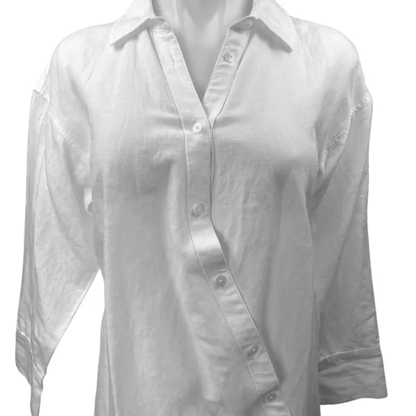 NEW Madewell White Linen Asymmetric Button Up Long Sleeve Mini Shirt Dress XXS - Image 7