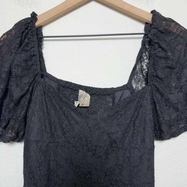 H&M Women Whimsigoth Vamp Babydoll Dress Small Black Lace Square‎ Neck Midi Slit - Image 3