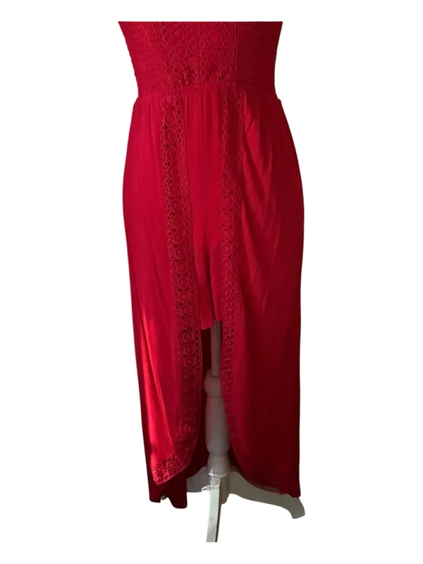 NWOT No Boundaries Red Strapless Crochet-Trim One-Piece Romper Dress - Image 3
