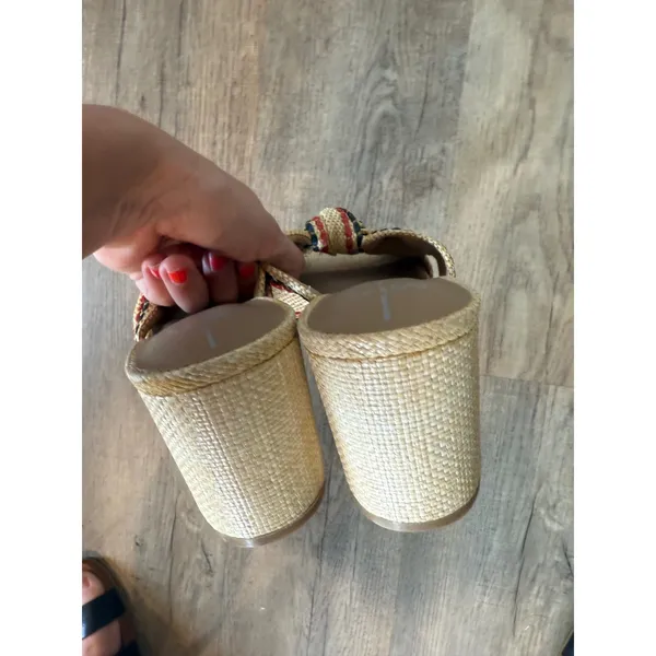 MIA Raffia Block Heel Slide Sandals Knotted Woven‎ Red Navy Blue Mules Womens 9 - Image 5