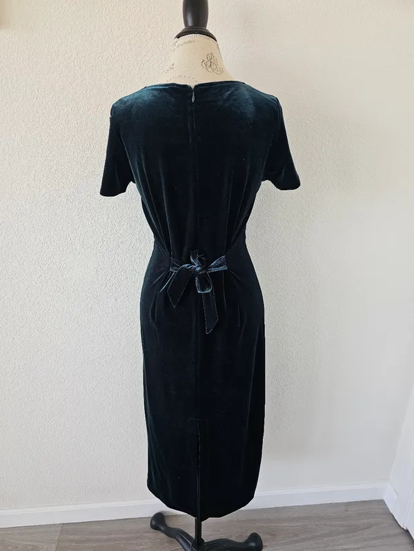 Vintage 90s Hillard & Hanson Velvet Maxi Dress Teal Green Column Gown Size 4 - Image 2