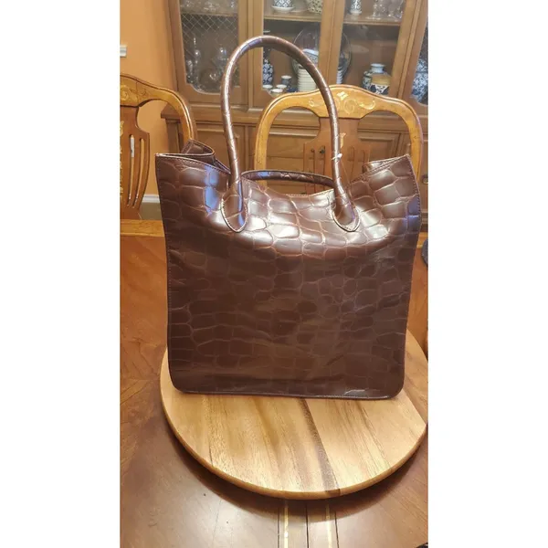 Ralph Lauren Signature Safari Embossed Tote Bag Brown Faux Leather LRG - Image 6
