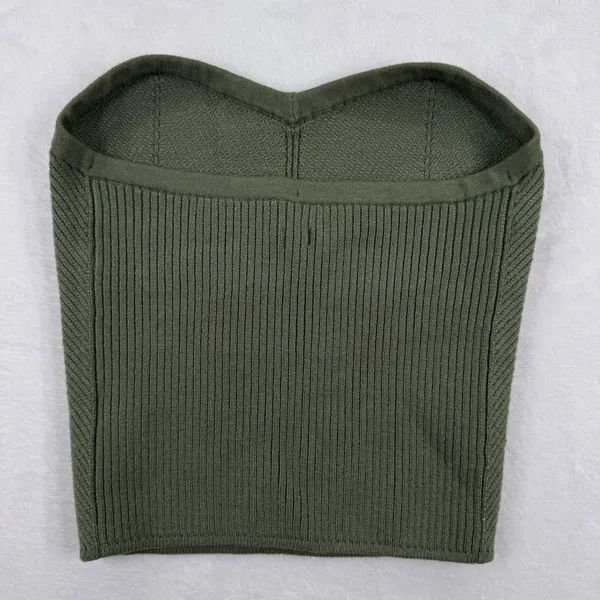 Aerie Womens‎ Olive Green Ribbed Knit Sweetheart Corset Style Tube Top Size M - Image 8